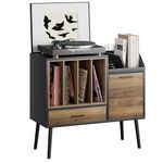 Semiocthome Record Player Stand with Nesting Vinyl Storage Crate, Record Player Table with a Drawer, a Cabinet, CDs Storage Area, Side End Table with Solid Wood Legs for Turntables for Living Room