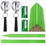 Honoson 24 Pieces Carpenter Pencils 7 Inches Octagonal Hard Black Construction Flat Pencils with Retractable Pen Holder and Sharpener for Woodworking Marking(Green Cover, Black Refill)