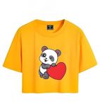 SURVIM Girls Half Sleeve Printed Cotton Crop Top Yellow-Panda_ 11-12yrs