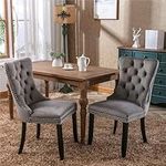 ModernLuxe Dining Chairs Set of 2, Upholstered Velvet Dining Chairs, Button Tufted Kitchen Chairs with Solid Wood Legs, Riveted Trim and Knocker Ring, Chairs for Living Room Dining Room, Gray