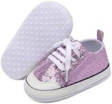 Unisex Baby Girls Boys Shoes Infant Soft Sole Canvas Newborn First Walkers High Top Anti-Slip Sneakers (a12/Sequins Purple,12-18 Months)