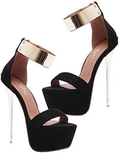 Scarpe col Donna 16CM a Spillo Alto Scarpa Donna Cinturino Caviglia Open Toe a Spillo Alto Plateau Festa (36EU)