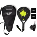 Padel Racket with Overgrip & 2 Wristbands – Memory EVA Foam, Perfectly Balanced – Pala de Padel – Fiberglass Paddle for Beginners and Intermediates – Includes 420D Fiber Bag – Black