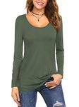 Florboom Ladies Long Sleeve Tshirts Crewneck Slim Fit Casual Autumn Tops Army Green 12 14