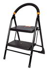 CIPLAPLAST 2 Step Ladder for Home use | Heavy Duty Alloy Steel Foldable Step Ladder with Anti Skid Shoes and Extra Strong Wide Steps Milano 2 Steps | GEC-L2M (Black)