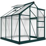 Outsunny 6 x 6ft Polycarbonate Greenhouse, Large Walk-In Green House with Slide Door and Window, Garden Plants Grow House with Aluminium Frame and Foundation, Dark Green