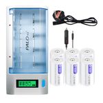 D Battery With Battery Charger LCD Display - 6 Pieces 8000 mAh D Rechargeable Batteries With Universal Battery Charger Fast For AA/AAA/C/D NIMH Batteries