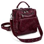 UTO Women Studded Backpack Purse Vegan Leather Convertible Ladies Rucksack Zipper Pocket Crossbody Shoulder Bag Wine Red CA