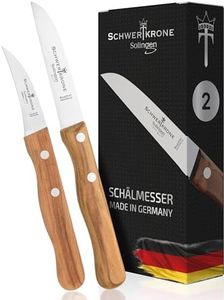 Schwertkrone Solingen Paring Knives Set of 2 - Fruit Knife & Vegetable Knife with Olive Wood Handle - 15.5 cm Curved / 17.5 cm Rustproof - Bird's Beak & Straight