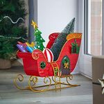 Marco Paul Novelty Sleigh Christmas Ornament - Large Hand Painted Free Standing Metal Christmas Decorations Sleigh Ornament for centerpiece, table decor, Home accessories (Red Sledge)