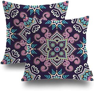 Shrahala Paisley Floral Decorative Throw Pillow Cover, Colorful Ethnic Fantastic Fashion Square Pillowcase Blended Double-Sided No Inserts for Bedroom Living Room Set of 2 (20 x 20 in)