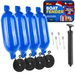 Five Oceans Inflatable Ribbed Blue Boat Fender 4x16 inches (4 Pack) FO-4539