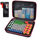 200+ Battery Storage Box with Tester - Holds AA, AAA, C, D, 9V, Button Cell Batteries