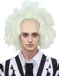 Linfairy Unisex Short Bald Wig Halloween Costume Wig for Adult Sliver+Light Green