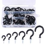 Glarks 100-Pieces 6 Sizes Black Vinyl Coated Cup Hooks Screw-in Ceiling Hooks Screw Hooks Mug Hooks Hangers Assortment Kit for Home and Office Use