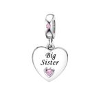 KunBead Big Sister Pink Heart Love Family Birthday Dangle Bead Charms Compatible with Pandora Charm Bracelet for Women