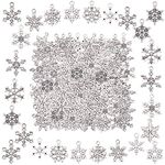 SUNNYCLUE 1 Box 120pcs 12 Styles Silver Snowflake Charm Christmas Charms Winter Metal Pendants Bulk Antique Snowflake Charm Vintage Christmas Pendants for Jewelry Making Charms DIY Necklace Bracelet