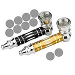 2 Pcs Meta Smoking Pipes,Portable Pocket Decor Tobacco Pipes Mini Pipe Holder Detachable Cigarette Pipes with 10 Screen Filters for Father HusHusband Boyfriend Gifts,Smoking Accessories