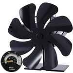 Tomersun 8-Blade Log Burner Stove Fan Heat Powered- Wood Burning Stove Fan with Thermometer for Fireplace/Log Burner/Woodburner/Multifuel Stoves, Silent Eco-Friendly