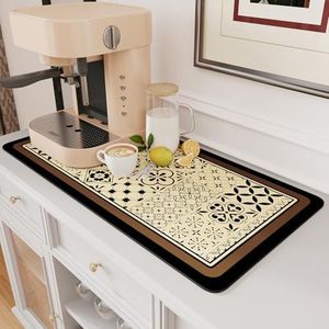 AMOAMI Coffee Mat Hide Stain Rubber Backed Absorbent Dish Drying Mat for Kitchen Counter - Fits Under Coffee Maker or Machine - Khaki 17x31.5