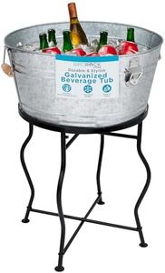 BirdRock Home Galvanized Beverage Tub with Stand - Bottle Opener - Party Drink Holder - Wooden Handles - Outdoor or Indoor Use - Free Standing