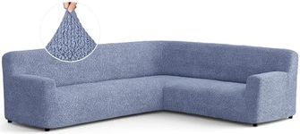 PAULATO BY GA.I.CO. Corner Sectional Couch Cover - Extra Large L-Shape Couch Slipcover - Washable Polyester Sofa Covers - 1-Piece Form Fit Furniture Protector - Microfibra - Blue (Corner Sofa)