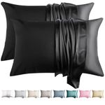 WLOSJ 100% Silk Pillow Cases 2 Pack King Size Mulberry Silk Pillowcase for Hair and Skin Highest Grade 6A Silk Soft Breathable Cooling with Hidden Zipper Set of 2, Black