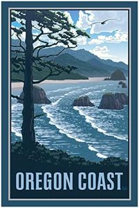 Oregon Coast Waves Giclee Art Print Poster from Travel Artwork by Artist Paul Leighton 12" x 18"