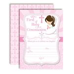 First Holy Communion Religious Party Invitations for Girls, 20 5"x7" Fill in Cards with Twenty White Envelopes by AmandaCreation