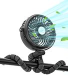 Creiv Stroller Fan, Baby Stroller Fans Clip On Car Seat, Battery Operated Portable Fan with 3 Level Wind Speeds and LED Lighting Available for Stroller, Car Seat and more (BLACK)