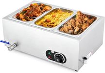 CREWORKS Bain Marie Food Warmer with 3 Pans and Lids, 18L Commercial food warmer for Catering Restaurants Parties and Weddings, 1500W Rectangular Stainless buffet server with Adjustable Temperature