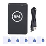 NFC Reader, Card Reader 13.56MHZ RFID Contactless Smart IC Card Reader Writer with USB Cable, 5X IC Card, 5X UID Buckle, Quick Response Smart Card Reader for Windows, LIUNX, Android