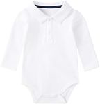 pureborn Baby Boys Polo Bodysuits Organic Cotton Bodysuit for Infant Collared Long Sleeve White 6-9 Months