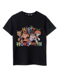 Paw Patrol Kids T-Shirt | Happy Howloween Black Graphic Tee for Children | Chase Skye Rubble Marshall Fun Short Sleeve Top | Cute & Spooky Halloween Cartoon Gift