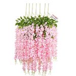 TIED RIBBONS Set of 6 Artificial Silk Wisteria Hanging Flowers Strings Garlands for Home Decoration Wedding Party Garden Outdoor Ceremony Events Backdrop Floral Décor (Pink, Longest String 111 cm)