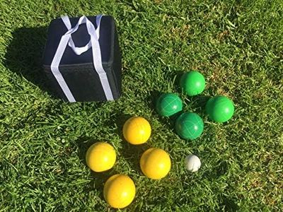 BuyBocceBalls (3 of 28) Unique Bocce Sets - 107mm with Green and Yellow Balls, Black Bag