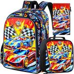 3Pcs Kids Backpack for Boys, 16" Cars Bookbag with Lunch Box, School Backpacks Set for Elementary Preschool Kindergarten