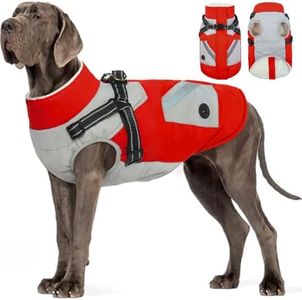 FUAMEY Dog Jacket - Waterproof & Reflective Winter Coat with Built-in Harness & Zipper - Extra Large Red XXXL with Poop Bag Pockets