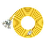 DEWENWILS 15 FT 12/3 Gauge Indoor/Outdoor Tri-Tap Extension Cord Splitter, SJTW 15 Amp Yellow Outer Jacket Contractor Grade Heavy Duty Power Cable with LED Lighted Plug, UL Listed