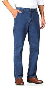 Soojun Mens Elastic Waist Jeans Relaxed Fit with Zipper and Button, Blue, 34W x 30L