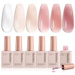 beetles Jelly Gel Nail Polish Set, 6 Colours Milky White Nude Sheer Pink Translucent Soak off Uv Nail Gel DIY Manicure Design Gift for Women Girls