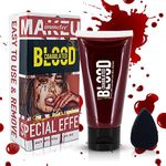 immetee Fake Blood, SFX Blood Gel with Stipple Sponge, Halloween Coagulated Stage Blood Specail Effects Makeup Face Body Paint. 55g