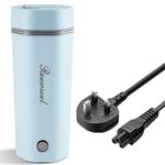 Rauwseul Travel Electric Kettle, 350ml Heating Capacity Portable Cup, 3 in 1 Mini Thermos 304 Stainless Steel Inner Liner, 220V 300W Fast Boil Teapot Heating Mug, Automatic Shut-Off & Start, Blue