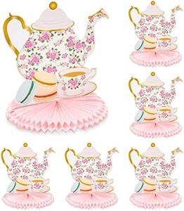 Sparkle and Bash 6 Pack Floral Teapot Honeycomb Decorations for Kids Birthday, Garden Tea Party Centerpieces, Vintage Teapot Vase Decor for Baby Shower & Wedding, Gift for Girls & Women (9.8 x 11 in)