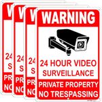 HYTEK Video Surveillance, Private Property, No Trespassing (4-Pack, 10x7 inches) CCTV Security Camera Warning Sign, Reflective .40 Rust Free Aluminum, UV Protected, Weather Resistant, Waterproof, Durable Ink，6 Pre Drilled Holes, Easy To Mount. (4-Pack)