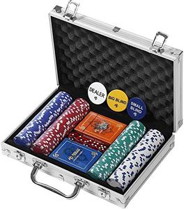 Rally and Roar Professional Poker Set w/Hard Case, 2 Card Decks, 5 Dice, 3 Buttons - 200 Chips