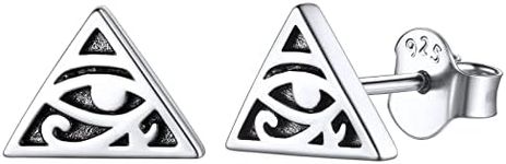 ChicSilver Vintage Small 925 Sterling Silver Eye of Horus Earrings Hypoallergenic Geometric Triangle Stud Earrings for Women Sensitive Ear