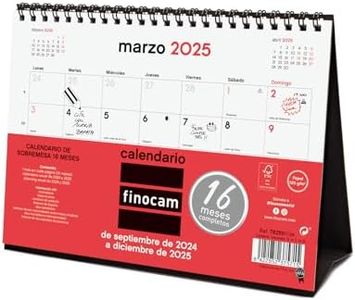 Finocam - Calendario Neutro Sobremesa 16 Meses 2024 2025 Mes Vista Septiembre 2024 - Diciembre 2025 (16 meses) Neutro Español