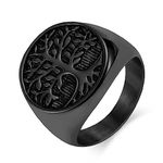 INRENG Men's Stainless Steel Tree of Life Ring Vintage Classic Round Signet Biker Band Christmas Wedding Rings, Metal, No Gemstone, Black