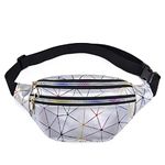 Waterproof Fanny Pack Women Men Holographic Fanny Pack Belt Bag Fashion Clear Fanny Pack Cute Waist Pack Hip Sacks for Travel Festival Hiking Rave (Silver)